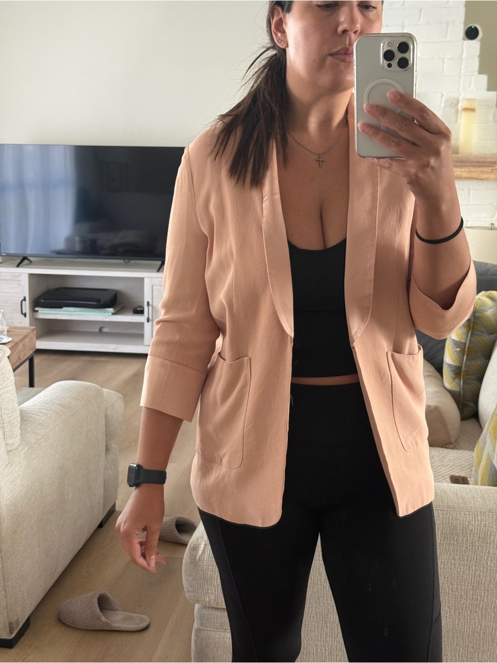 Twin-Set Peach Open-Front Blazer with Patch Pockets